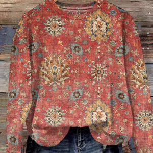 Casual Crew Neck Ethnic Sweatshirt, Hoodies & Sweatshirts, color:Red|size:XXL, catalog Noracora shop