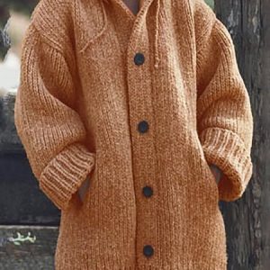 Women Knitted Plain Long Sleeve Comfy Casual Cardigan, Coats, color:Orange|size:5XL, catalog Noracora shop