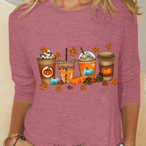 Fall Coffee Cute Fall Thanksgiving Casual Long Sleeve Shirt, Long sleeves, Lilicloth.com