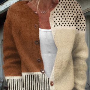 Women Striped Long Sleeve Comfy Casual Buttoned Cardigan, Cardigans, color:Brown|size:3XL, catalog Noracora shop