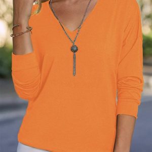 Women Casual Top Tunic Blouse Shirt Sweater, T-shirts, color:Orange|size:5XL, catalog Noracora shop