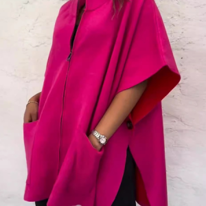 Women's Plain Cloak Thicken Loose Jacket, Outerwear, color:Deep Pink|size:5XL, catalog Noracora shop