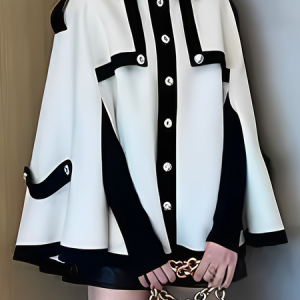 Loose Urban Shirt Collar Cap Sleeve Dolman Sleeve Cloak, Kimonos, color:Black-white|size:XXL, Stylewe