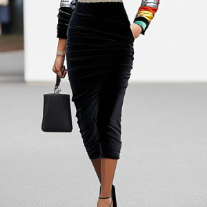 Tight Plain Elegant Midi Skirt, Skirts, color:Black|size:XXL, Stylewe