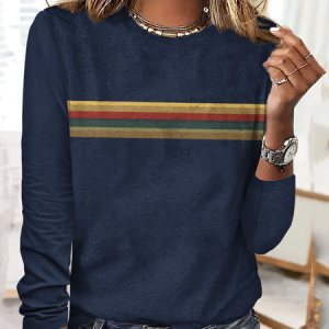 Vintage Plaid Crew Neck Long Sleeve T-shirt, T-shirts, color:Dark Blue|size:5XL, catalog Noracora shop