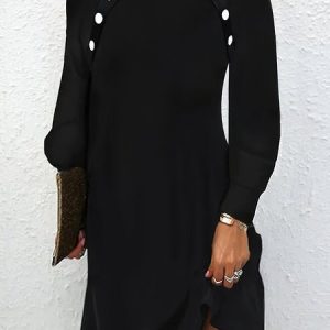 Women Striped Turtleneck Long Sleeve Comfy Casual Maxi Dress, Dresses, color:Black|size:XL, catalog Noracora shop