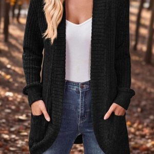 Women Plain Long Sleeve Comfy Casual Cardigan, Cardigans, color:Black|size:XXL, catalog Noracora shop