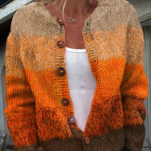Women Knitted Color Block Long Sleeve Comfy Casual Cardigan, Cardigans, color:Red Brown|size:5XL, catalog Noracora shop