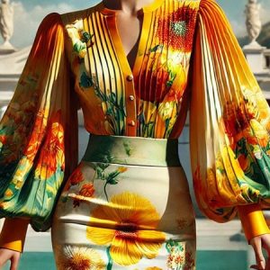 Romantic Balloon Sleeve Floral Elegant Shirt, Blouses and Shirts, color:As Picture|size:XXL, Stylewe
