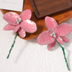 Drip Oil Enamel Luxury Large Flower Earrings, Earrings, color:Pink, Stylewe