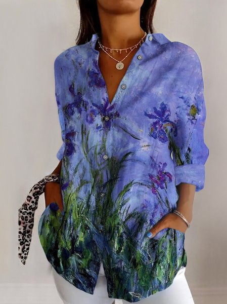 Plant and Flower Oil Painting Art Long Sleeve Shirt, Blouses, Lilicloth.com