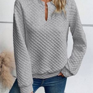 Casual V Neck Plain Sweatshirt Zipper, Hoodies & Sweatshirts, color:Light Gray|size:XXL, catalog Noracora shop