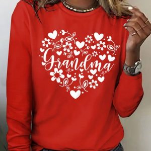 Grandmother heart-shaped printed long sleeved T-shirt, Long sleeves, Lilicloth.com