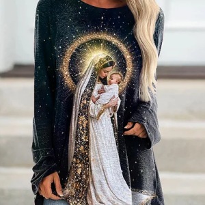 Casual Christmas Crew Neck Long Sleeve T-shirt, T-shirts, color:White|size:4XL, catalog Noracora shop