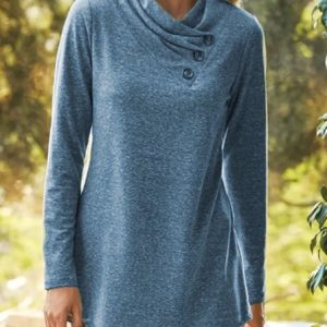Long Sleeve Plain Regular Micro-Elasticity Loose Blouse For Women, Blouses, color:Blue|size:5XL, catalog Noracora shop