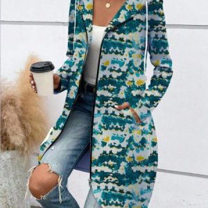 Women's Abstract Regular Loose Jacket, Outerwear, color:Green|size:XXL, catalog Noracora shop