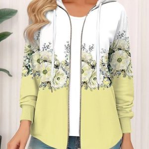 Women's Floral Thicken Loose Jacket, Outerwear, color:Yellow|size:3XL, catalog Noracora shop