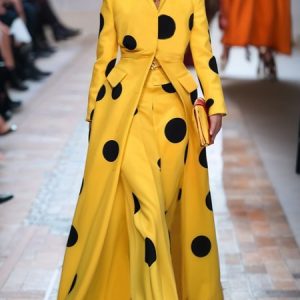 Polka Dots Urban Stand Collar Long Coat, Coats, color:Yellow|size:XXL, Stylewe