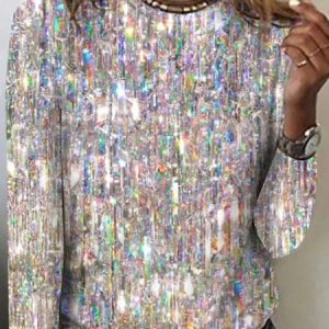 Casual Random Print Crew Neck Long Sleeve T-shirt, T-shirts, color:Light Yellow|size:5XL, catalog Noracora shop