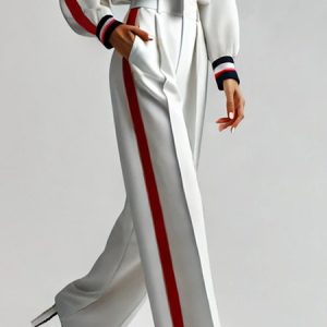 Urban Color Block Pants, Pants, color:White-Red|size:XXL, Stylewe