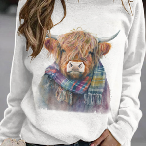Women's Highland Cow Print Casual Sweatshirt, Hoodies&Sweatshirts, Lilicloth.com