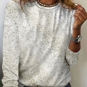 Women's Long Sleeve Tee T-shirt Spring/Fall Geometric Jersey Crew Neck Daily Going Out Casual Top, JustFashionNow T-Shirts, color:White|size:XXL,