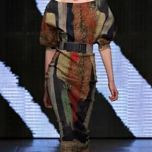 Urban Random Print Balloon Sleeve Printing Boat Neck Midi Dress With Belt, Midi Dresses, color:As Picture|size:XXL, Stylewe