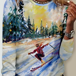 Casual Abstract Crew Neck Long Sleeve T-shirt, T-shirts, color:As Picture|size:L, catalog Noracora shop