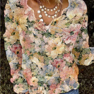 Women's Long Sleeve Blouse Spring/Fall Floral V Neck Daily Going Out Casual Top, JustFashionNow Shirts, color:Yellow|size:XXL,