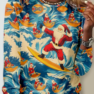 Casual Santa Claus Crew Neck Long Sleeve T-shirt, T-shirts, color:Blue|size:4XL, catalog Noracora shop