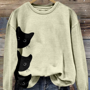 Casual Hoodie Cute Cat Print Hoodie, Hoodies & Sweatshirts, color:Apricot|size:5XL, catalog Noracora shop