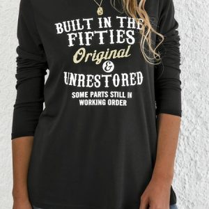 Casual Crew Neck Letter Long Sleeve T-shirt, T-shirts, color:Black|size:3XL, catalog Noracora shop