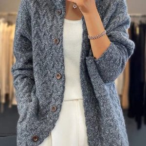 Women Yarn/Wool Yarn Plain Long Sleeve Comfy Casual Cardigan, Cardigans, color:Deep Gray|size:XL, catalog Noracora shop