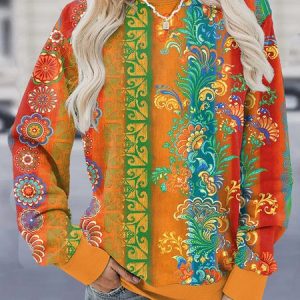 Vintage Crew Neck Paisley Sweatshirt, Hoodies & Sweatshirts, color:Multicolor|size:XXL, catalog Noracora shop