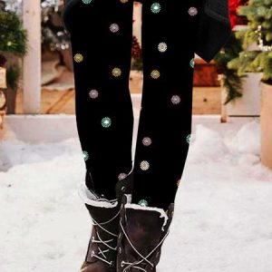 Women's Small Daisy Vintage All Season Long Leggings, JustFashionNow Leggings, color:Black|size:XXL,