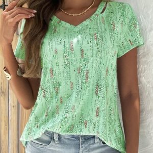 V Neck Casual Shirt, Blouses, color:Green|size:XXL, catalog Noracora shop