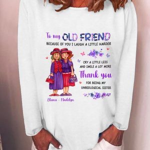 Casual Old Friend Crew Neck Long Sleeve T-shirt, T-shirts, color:White|size:XXL, catalog Noracora shop