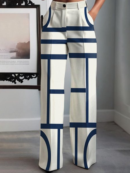 Urban Striped Straight Pants, Pants, color:white-blue|size:XXL, Stylewe