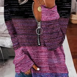 Casual Crew Neck Striped Sweatshirt Zipper, Hoodies & Sweatshirts, color:Fuchsia|size:XXL, catalog Noracora shop