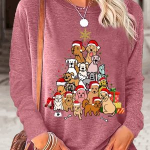 Women's Christmas Dog Tree Casual Top, Long sleeves, Lilicloth.com