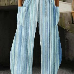 Casual Striped Long Elastic Waist Pocket Stitching Pant, Leggings, color:Blue|size:XXL, catalog Noracora shop