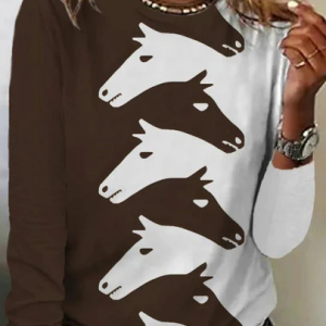 Loose Horse Casual Jersey T-Shirt, Long sleeves, Lilicloth.com