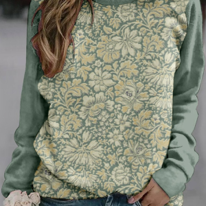 Hippie Casual Floral Crew Neck Loose Sweatshirt, Hoodies&Sweatshirts, Lilicloth.com