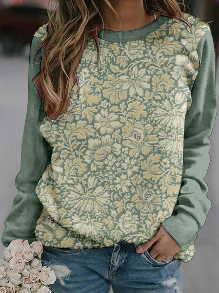 Hippie Casual Floral Crew Neck Loose Sweatshirt, Hoodies&Sweatshirts, Lilicloth.com