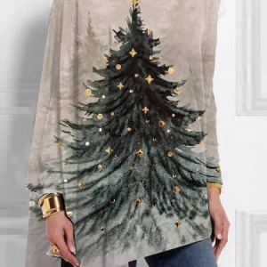 Crew Neck Long Sleeve Christmas Regular Micro-Elasticity Loose Blouse For Women, Blouses, color:Apricot|size:3XL, catalog Noracora shop
