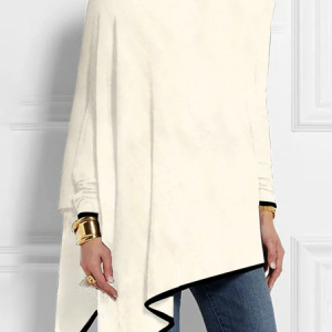 Crew Neck Long Sleeve Geometric Regular Micro-Elasticity Loose Blouse For Women, Blouses, color:Apricot|size:3XL, catalog Noracora shop