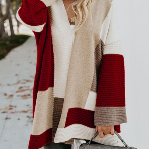 Women Wool/Knitting Geometric Long Sleeve Comfy Casual Lace Cardigan, Sweaters, color:Wine Red|size:3XL, catalog Noracora shop