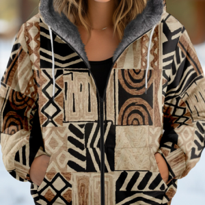Women's Geometric Thicken Loose Jacket, Outerwear, color:Khaki|size:4XL, catalog Noracora shop