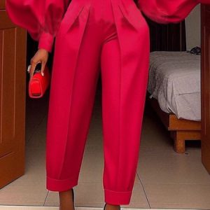 Urban Plain Loose Pants With Belt, Pants, color:Red|size:XXL, Stylewe