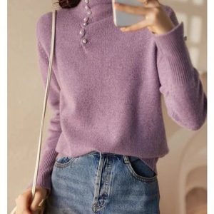 Women Yarn/Wool Yarn Plain Long Sleeve Comfy Casual Sweater, Sweaters, color:Purple|size:XXL, catalog Noracora shop